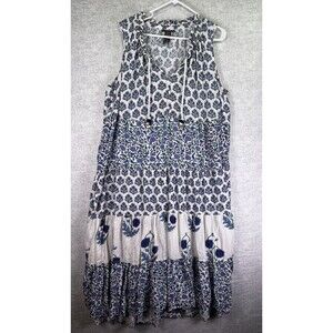 Chelsea & Theodore Maxi Dress Tiered Blue Green Long Floral Boho XXL Fairycore